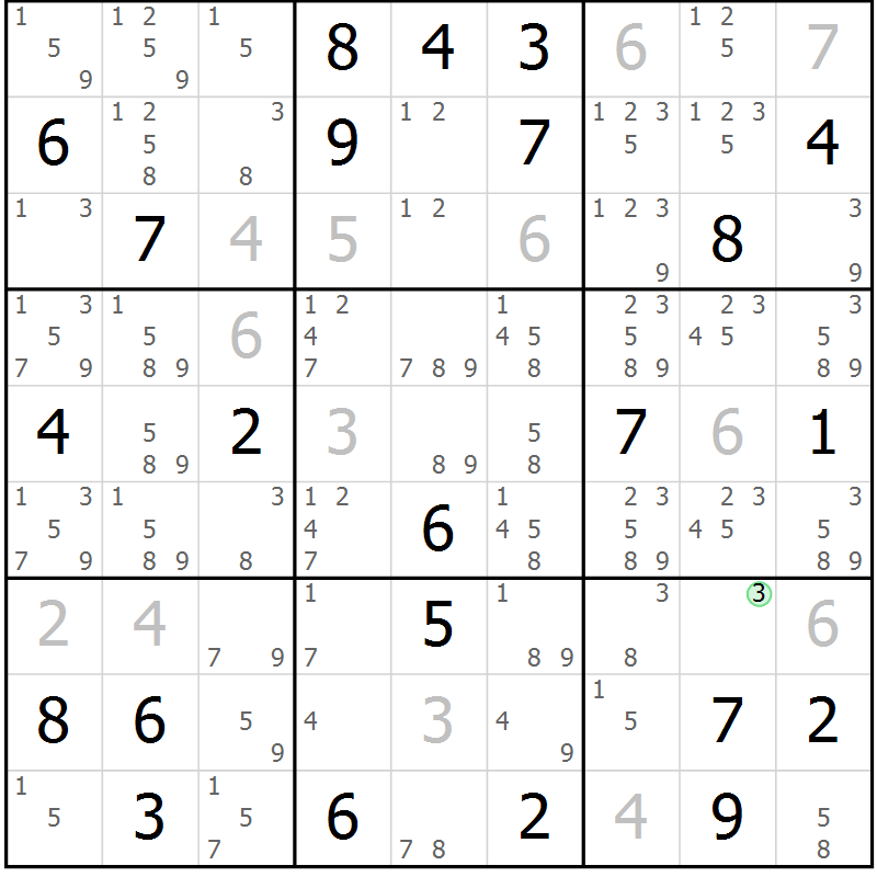 Position des candidats pour la solution de la Gr 73 page 76 du magazine de sudoku Virtuose n° 104