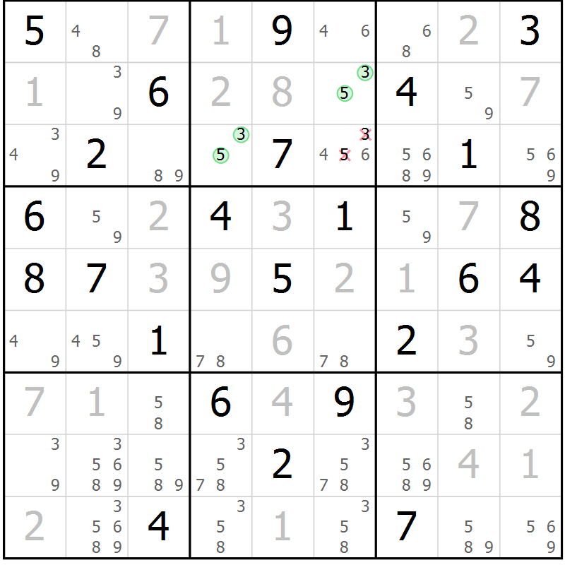 Position des candidats pour la solution de la Gr 74 page 77 du magazine de sudoku Virtuose n° 104