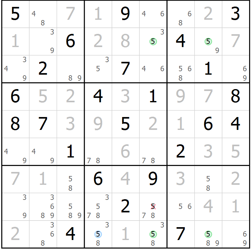 Position des candidats pour la solution de la Gr 74 page 77 du magazine de sudoku Virtuose n° 104