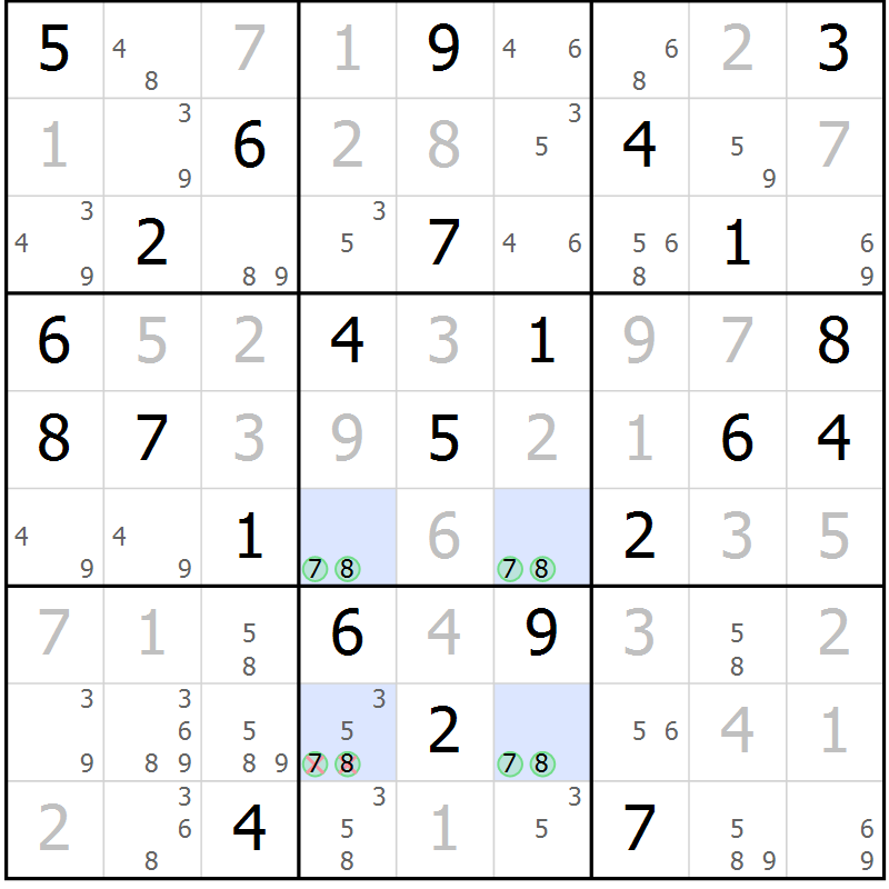 Position des candidats pour la solution de la Gr 74 page 77 du magazine de sudoku Virtuose n° 104