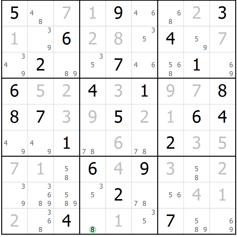 Position des candidats pour la solution de la Gr 74 page 77 du magazine de sudoku Virtuose n° 104