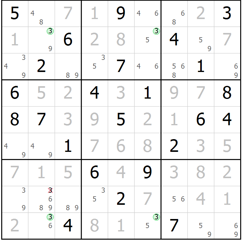 Position des candidats pour la solution de la Gr 74 page 77 du magazine de sudoku Virtuose n° 104