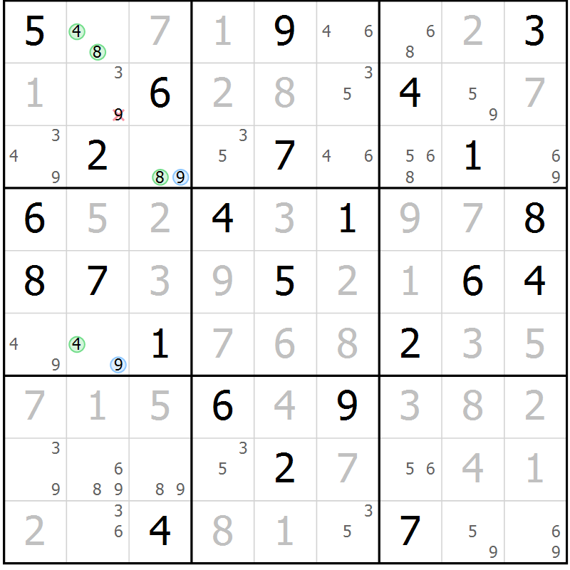 Position des candidats pour la solution de la Gr 74 page 77 du magazine de sudoku Virtuose n° 104
