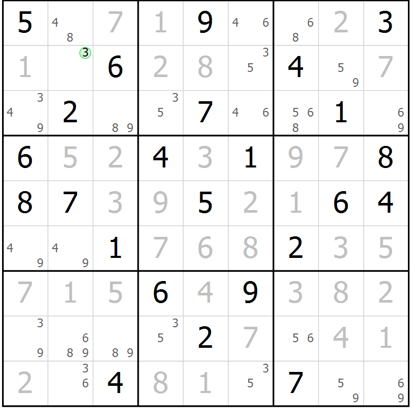 Position des candidats pour la solution de la Gr 74 page 77 du magazine de sudoku Virtuose n° 104