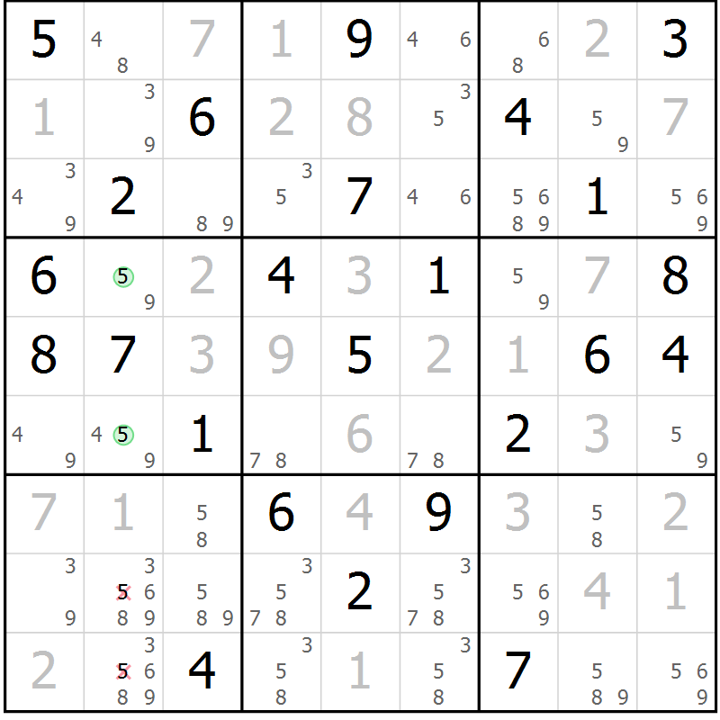 Position des candidats pour la solution de la Gr 74 page 77 du magazine de sudoku Virtuose n° 104