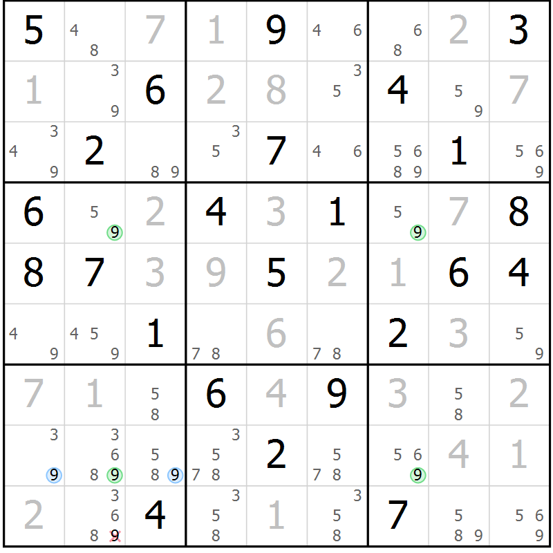 Position des candidats pour la solution de la Gr 74 page 77 du magazine de sudoku Virtuose n° 104