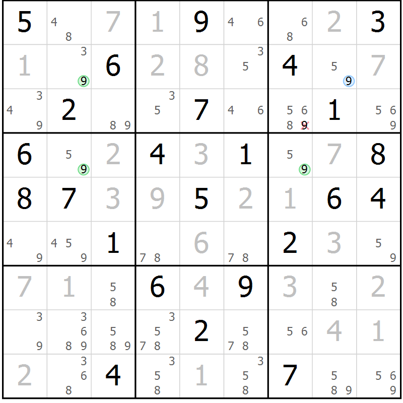 Position des candidats pour la solution de la Gr 74 page 77 du magazine de sudoku Virtuose n° 104