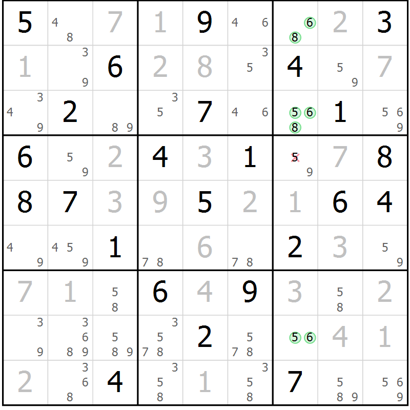 Position des candidats pour la solution de la Gr 74 page 77 du magazine de sudoku Virtuose n° 104