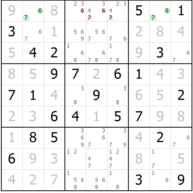 Position des candidats pour la solution de la Gr 75 page 78 du magazine de sudoku Virtuose n° 104