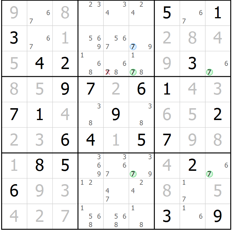 Position des candidats pour la solution de la Gr 75 page 78 du magazine de sudoku Virtuose n° 104