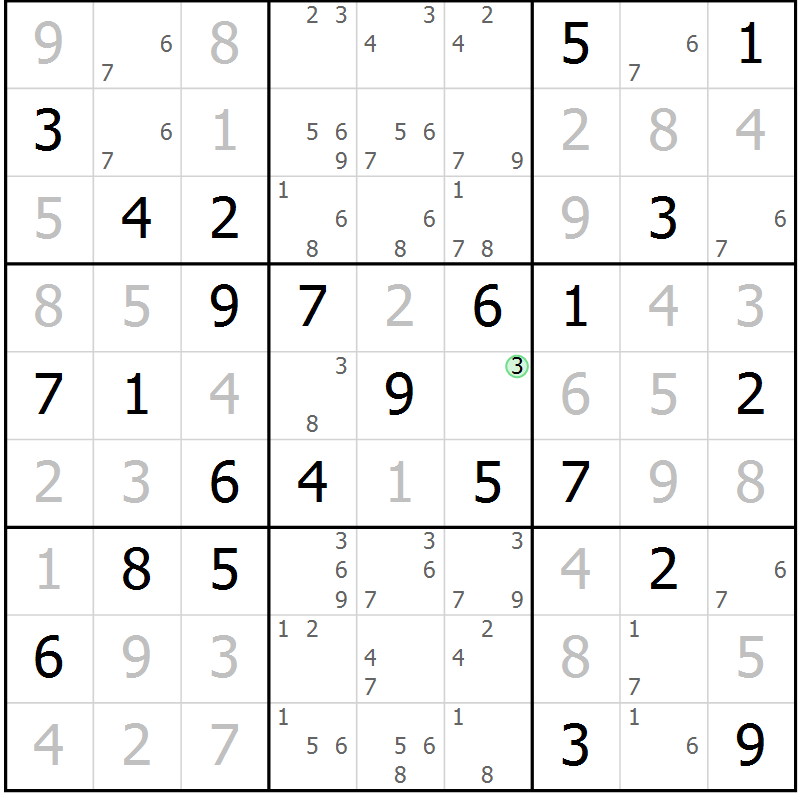Position des candidats pour la solution de la Gr 75 page 78 du magazine de sudoku Virtuose n° 104