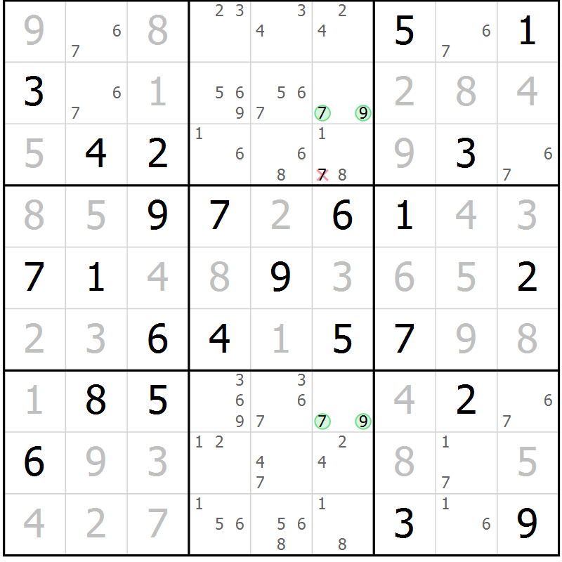 Position des candidats pour la solution de la Gr 75 page 78 du magazine de sudoku Virtuose n° 104