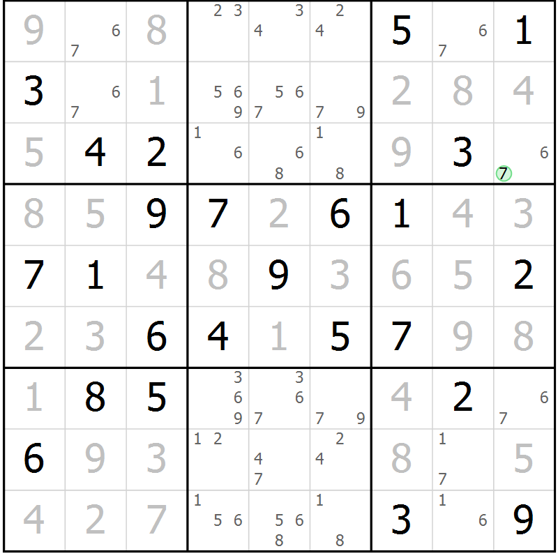 Position des candidats pour la solution de la Gr 75 page 78 du magazine de sudoku Virtuose n° 104