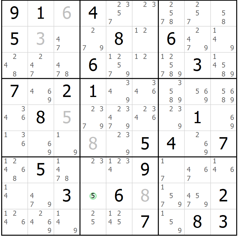 Position des candidats pour la solution de la Gr 76 page 79 du magazine de sudoku Virtuose n° 104