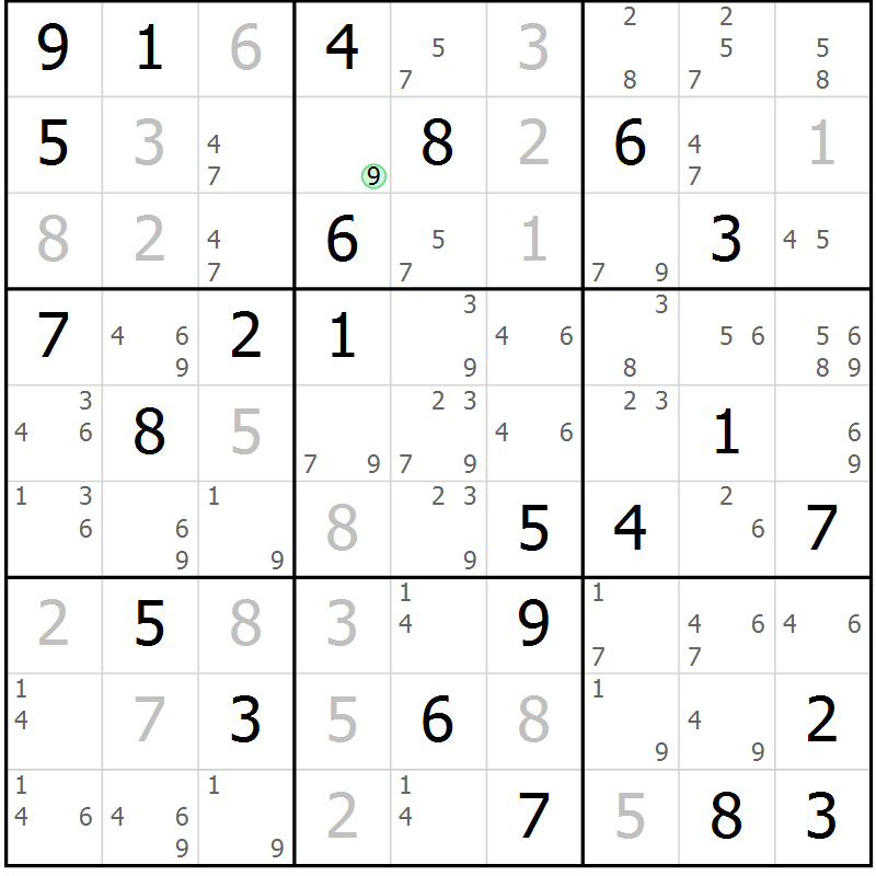 Position des candidats pour la solution de la Gr 76 page 79 du magazine de sudoku Virtuose n° 104