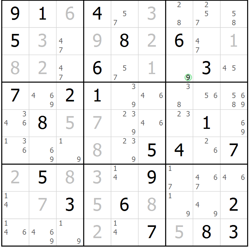 Position des candidats pour la solution de la Gr 76 page 79 du magazine de sudoku Virtuose n° 104
