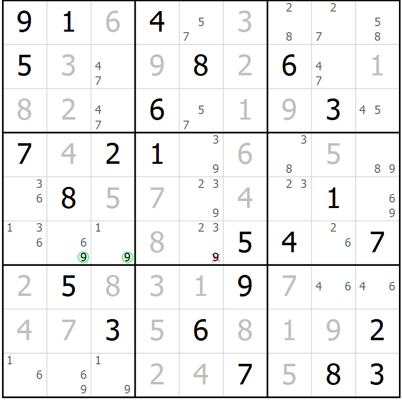 Position des candidats pour la solution de la Gr 76 page 79 du magazine de sudoku Virtuose n° 104