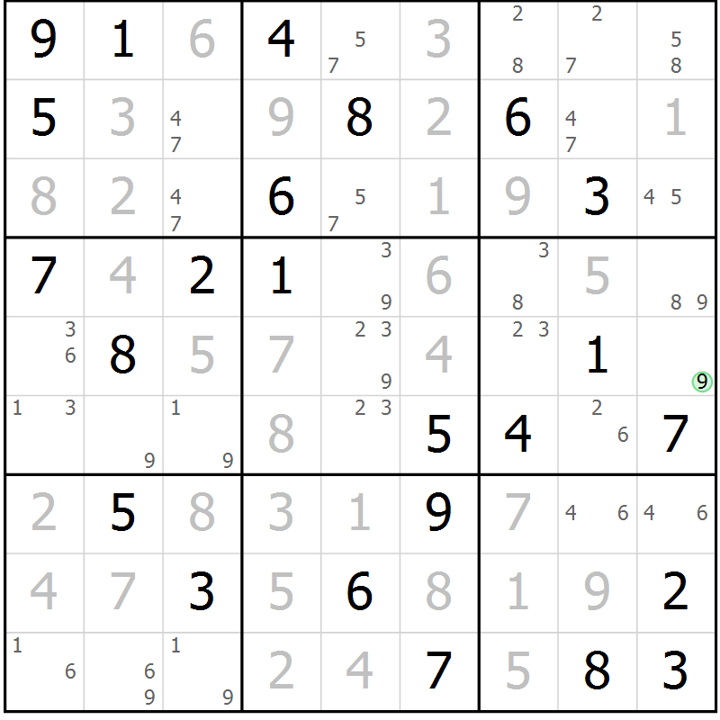 Position des candidats pour la solution de la Gr 76 page 79 du magazine de sudoku Virtuose n° 104