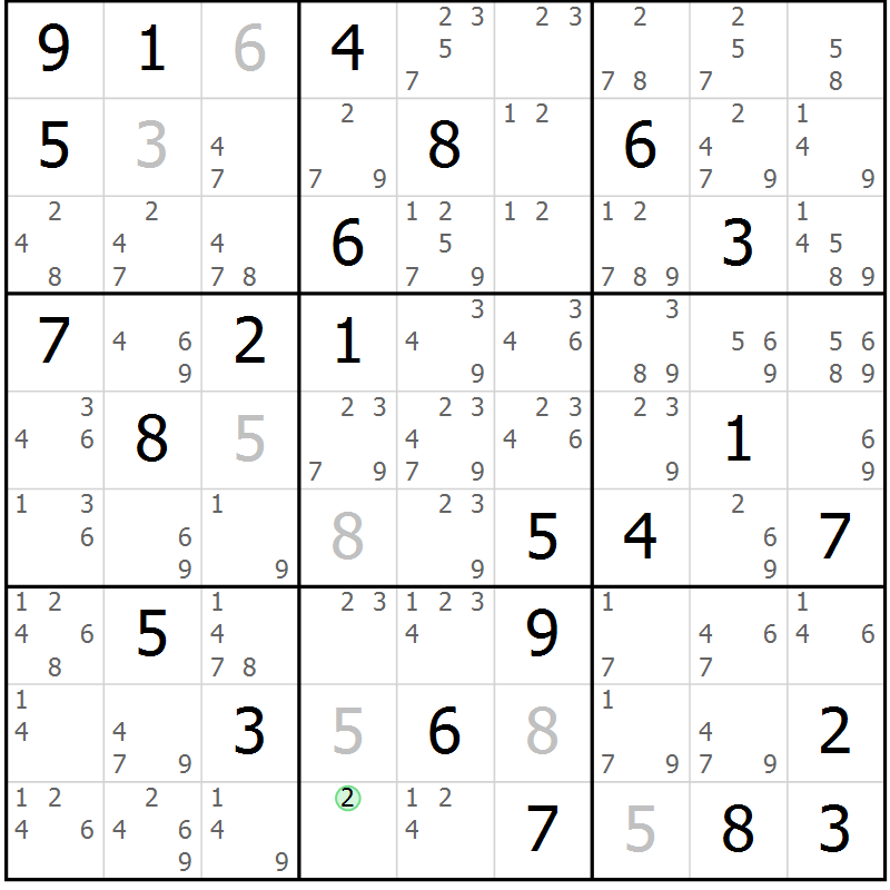 Position des candidats pour la solution de la Gr 76 page 79 du magazine de sudoku Virtuose n° 104