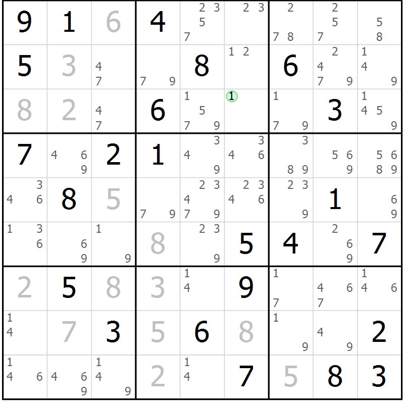 Position des candidats pour la solution de la Gr 76 page 79 du magazine de sudoku Virtuose n° 104