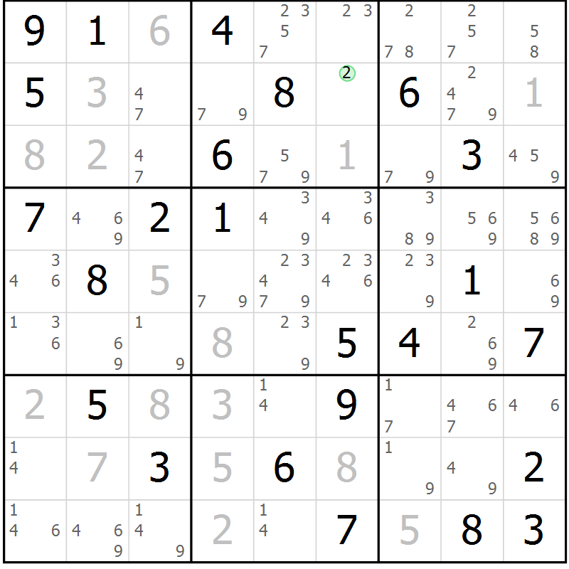 Position des candidats pour la solution de la Gr 76 page 79 du magazine de sudoku Virtuose n° 104