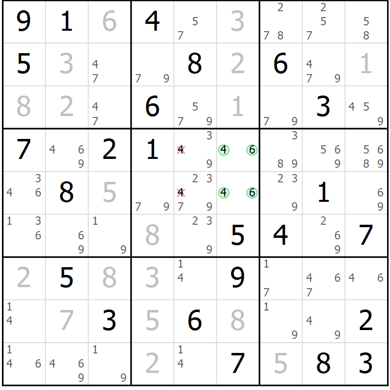 Position des candidats pour la solution de la Gr 76 page 79 du magazine de sudoku Virtuose n° 104