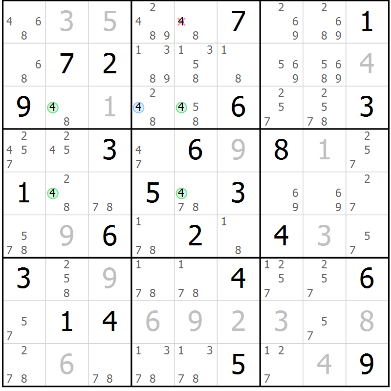 Position des candidats pour la solution de la Gr 77 page 80 du magazine de sudoku Virtuose n° 104