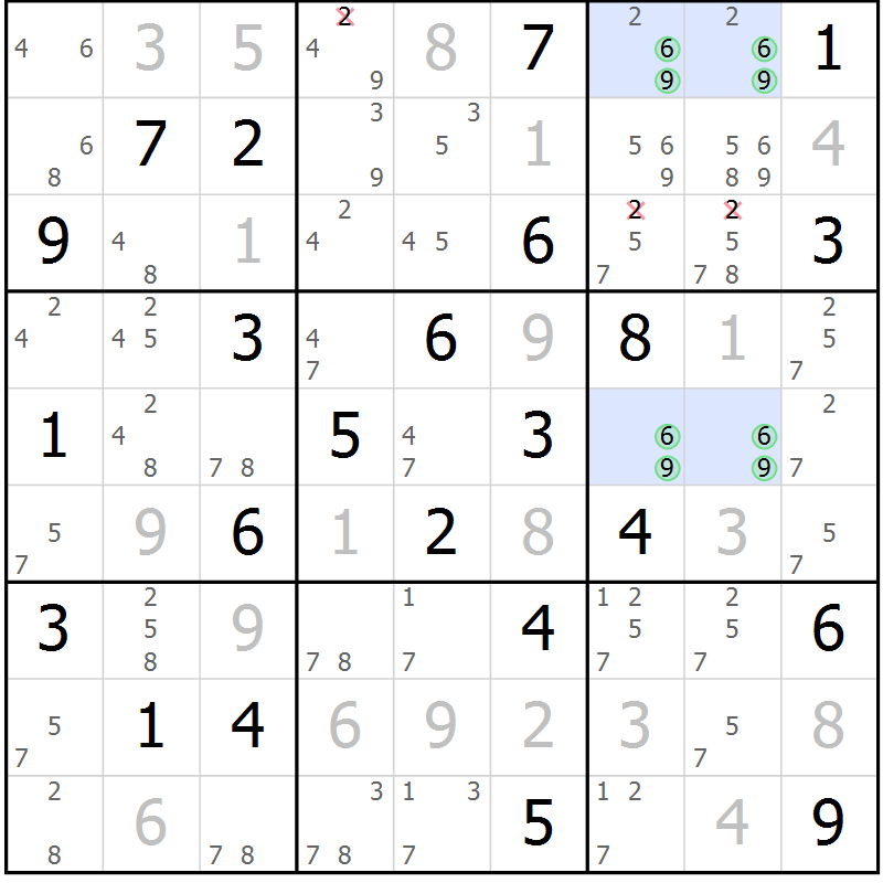 Position des candidats pour la solution de la Gr 77 page 80 du magazine de sudoku Virtuose n° 104