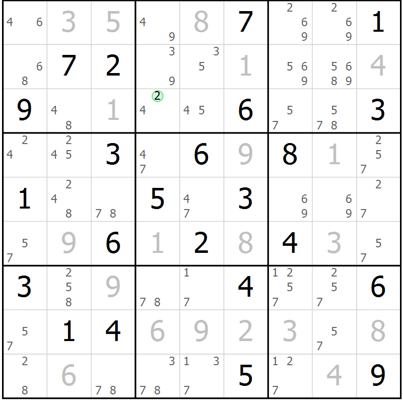 Position des candidats pour la solution de la Gr 77 page 80 du magazine de sudoku Virtuose n° 104