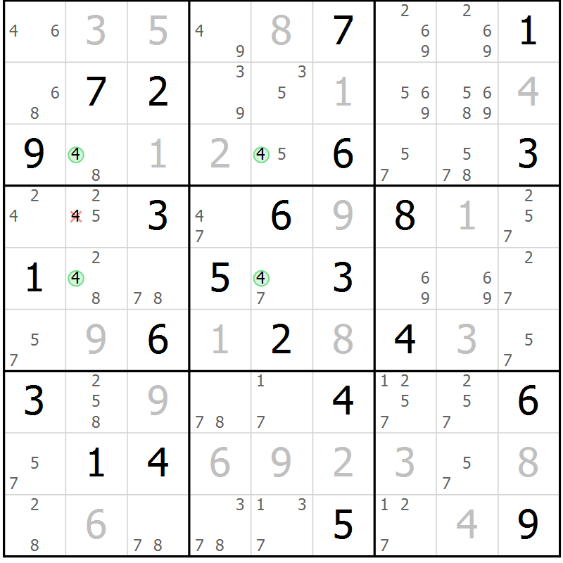 Position des candidats pour la solution de la Gr 77 page 80 du magazine de sudoku Virtuose n° 104
