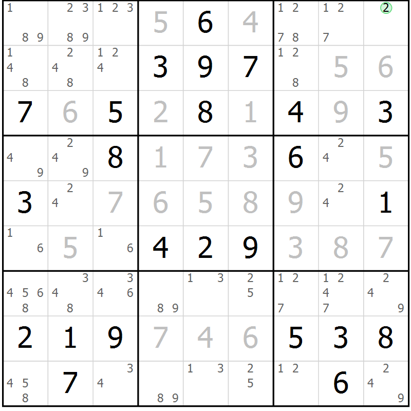 Position des candidats pour la solution de la Gr 78 page 81 du magazine de sudoku Virtuose n° 104