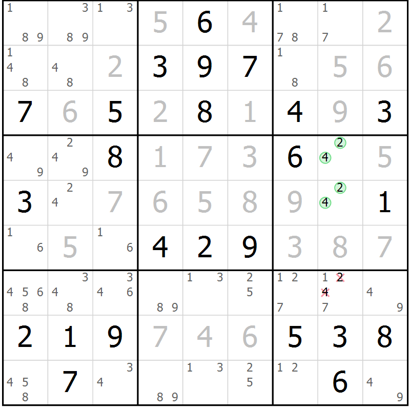 Position des candidats pour la solution de la Gr 78 page 81 du magazine de sudoku Virtuose n° 104