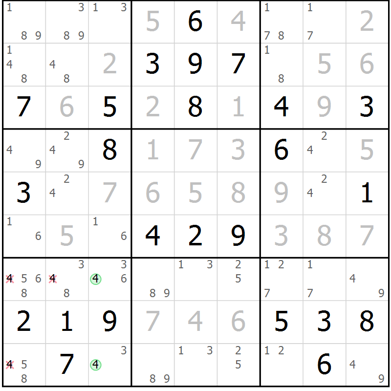 Position des candidats pour la solution de la Gr 78 page 81 du magazine de sudoku Virtuose n° 104