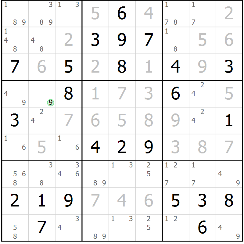 Position des candidats pour la solution de la Gr 78 page 81 du magazine de sudoku Virtuose n° 104