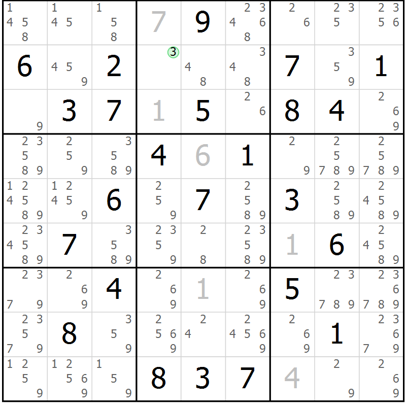 Position des candidats pour la solution de la Gr 79 page 82 du magazine de sudoku Virtuose n° 104