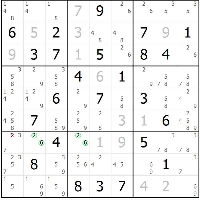 Position des candidats pour la solution de la Gr 79 page 82 du magazine de sudoku Virtuose n° 104