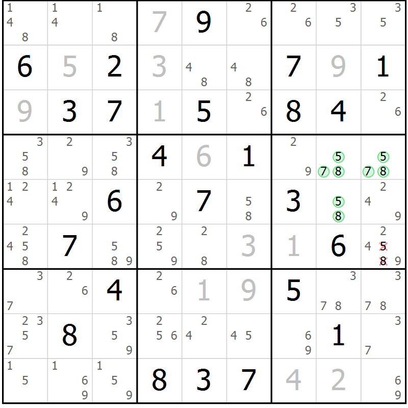 Position des candidats pour la solution de la Gr 79 page 82 du magazine de sudoku Virtuose n° 104