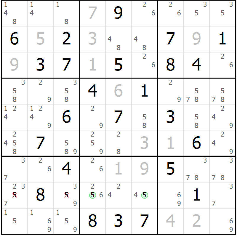 Position des candidats pour la solution de la Gr 79 page 82 du magazine de sudoku Virtuose n° 104