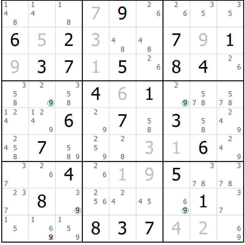 Position des candidats pour la solution de la Gr 79 page 82 du magazine de sudoku Virtuose n° 104