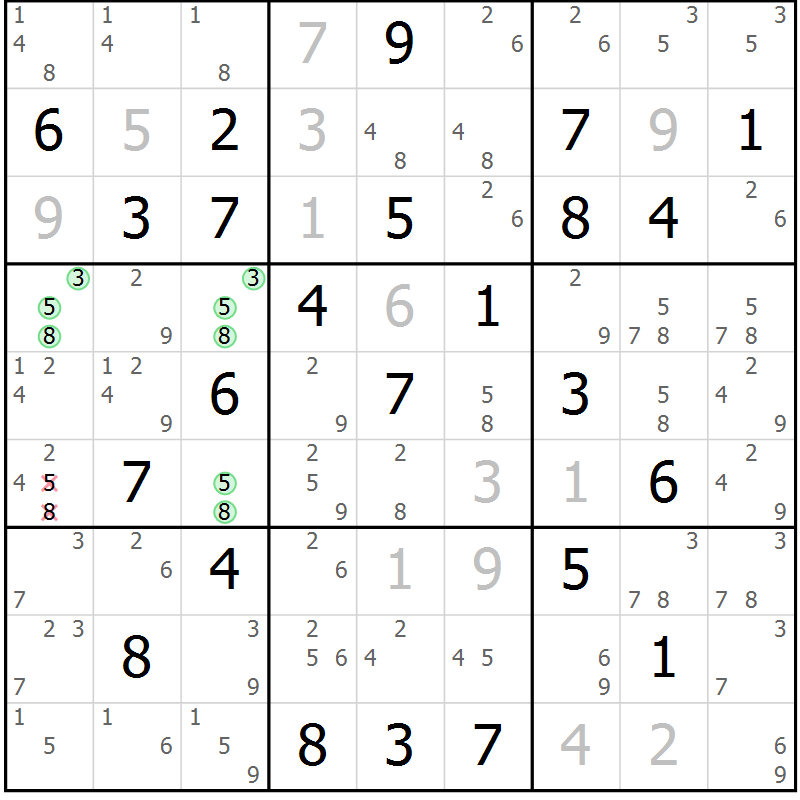 Position des candidats pour la solution de la Gr 79 page 82 du magazine de sudoku Virtuose n° 104