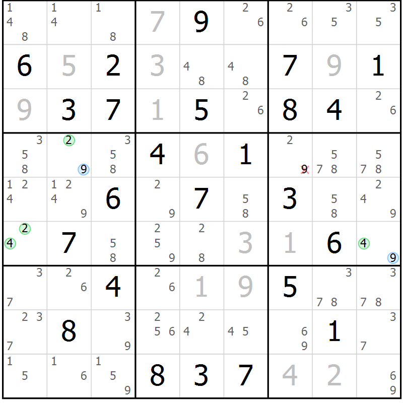 Position des candidats pour la solution de la Gr 79 page 82 du magazine de sudoku Virtuose n° 104