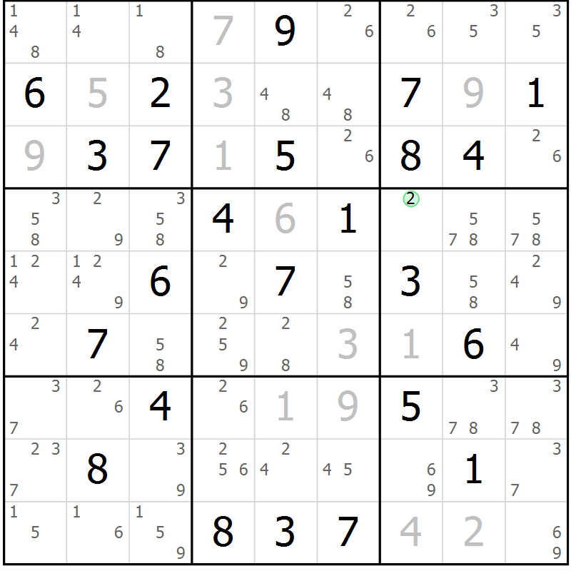 Position des candidats pour la solution de la Gr 79 page 82 du magazine de sudoku Virtuose n° 104