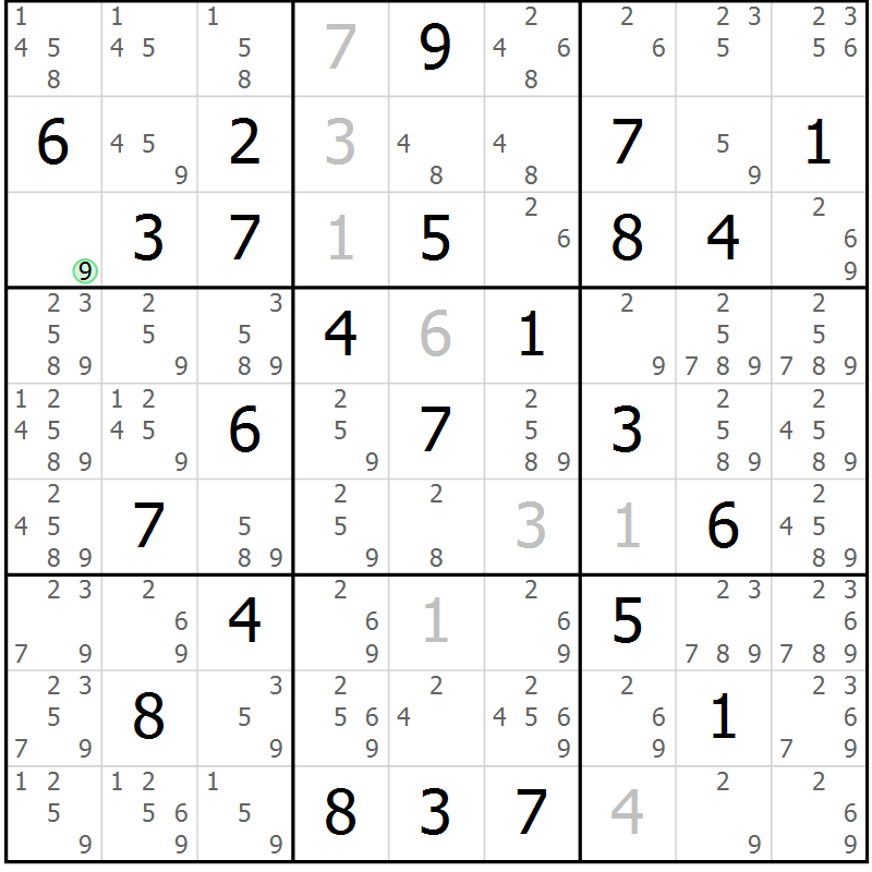 Position des candidats pour la solution de la Gr 79 page 82 du magazine de sudoku Virtuose n° 104