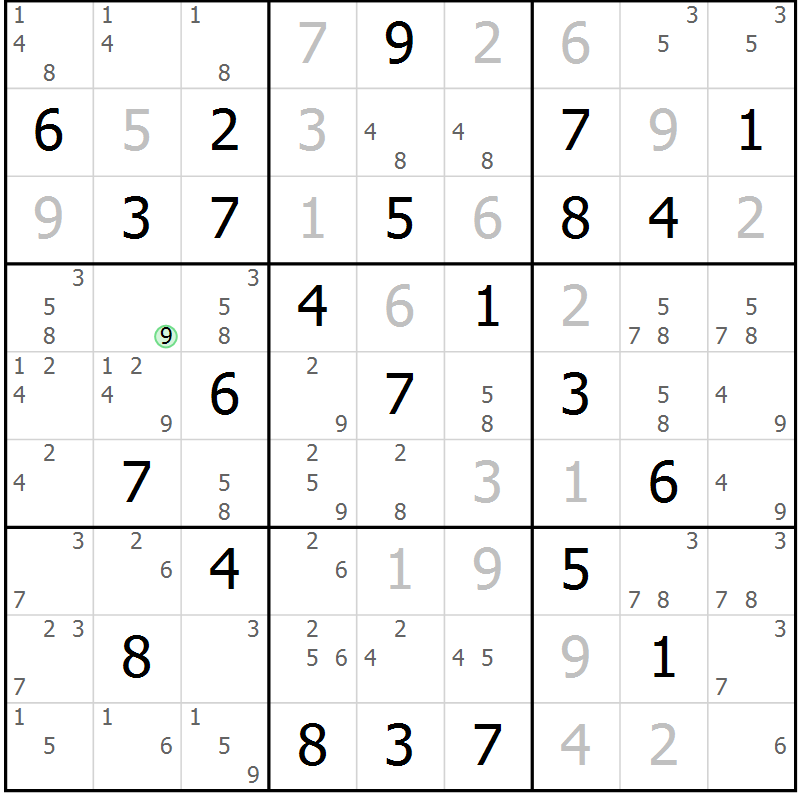 Position des candidats pour la solution de la Gr 79 page 82 du magazine de sudoku Virtuose n° 104