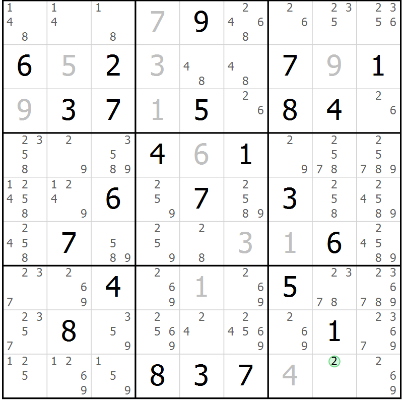 Position des candidats pour la solution de la Gr 79 page 82 du magazine de sudoku Virtuose n° 104