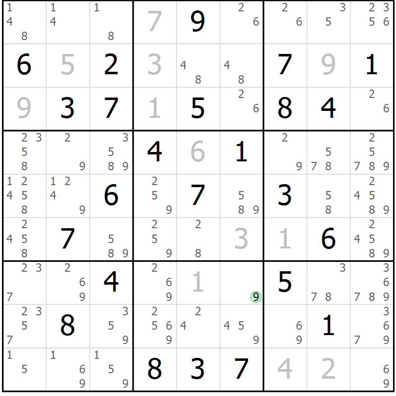 Position des candidats pour la solution de la Gr 79 page 82 du magazine de sudoku Virtuose n° 104