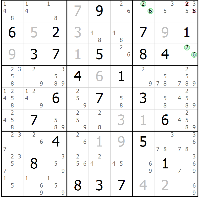 Position des candidats pour la solution de la Gr 79 page 82 du magazine de sudoku Virtuose n° 104