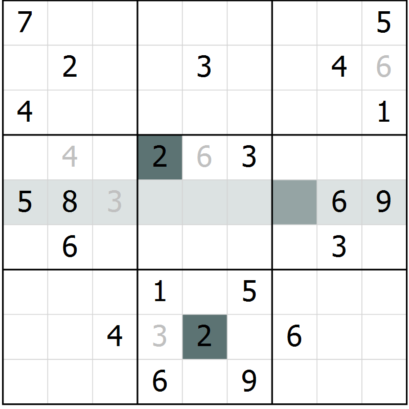 Position des candidats pour la solution de la Gr 8 page 11 du magazine de sudoku Virtuose n° 104