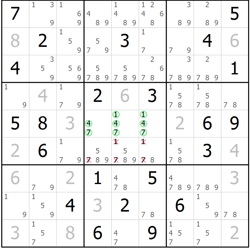 Position des candidats pour la solution de la Gr 8 page 11 du magazine de sudoku Virtuose n° 104