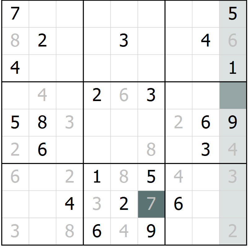 Position des candidats pour la solution de la Gr 8 page 11 du magazine de sudoku Virtuose n° 104